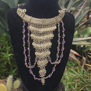 OOAK Wire & Amethyst Bib Festoon Choker Necklace